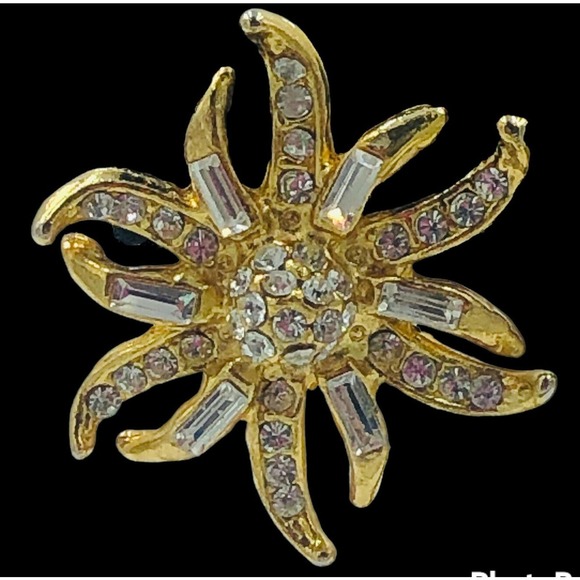 18KGP Sun Soleil Swarovski Element Austrian Crystal Rhinestone Clip On Earrings - Picture 10 of 10